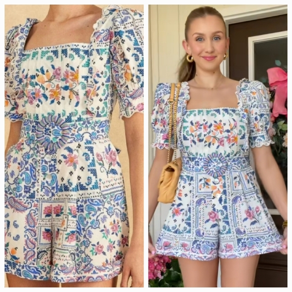 FARM Rio Pants - Farm Rio Romantic Bandanas Belted Romper